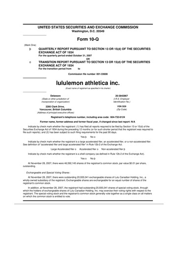 Thumbnail lululemon athletica 10-Q Quarterly Report FY 