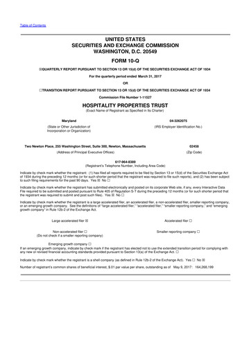 Thumbnail Service Properties Trust 10-Q Quarterly Report FY2017 