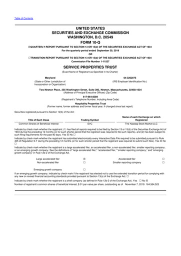 Thumbnail Service Properties Trust 10-Q Quarterly Report FY2019 