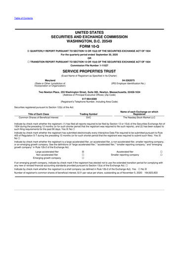 Thumbnail Service Properties Trust 10-Q Quarterly Report FY2020 