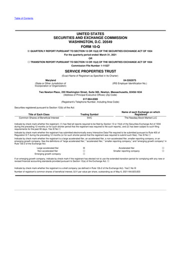 Thumbnail Service Properties Trust 10-Q Quarterly Report FY2021 