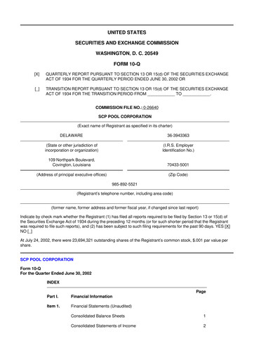 Thumbnail POOLCORP 10-Q Quarterly Report FY 