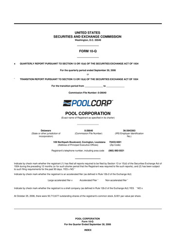 Thumbnail POOLCORP 10-Q Quarterly Report FY 