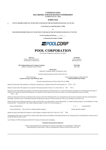Thumbnail POOLCORP 10-K Annual Report 