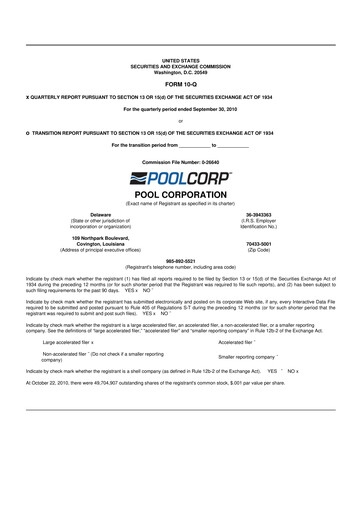 Thumbnail POOLCORP 10-Q Quarterly Report FY 