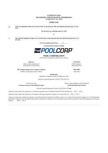 Thumbnail POOLCORP 10-K Annual Report 2012