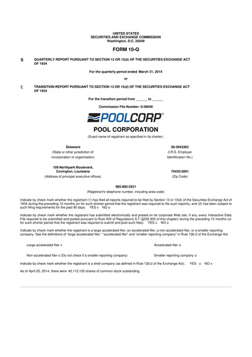 Thumbnail POOLCORP 10-Q Quarterly Report FY2014 