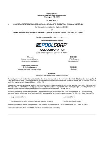Thumbnail POOLCORP 10-Q Quarterly Report FY2014 