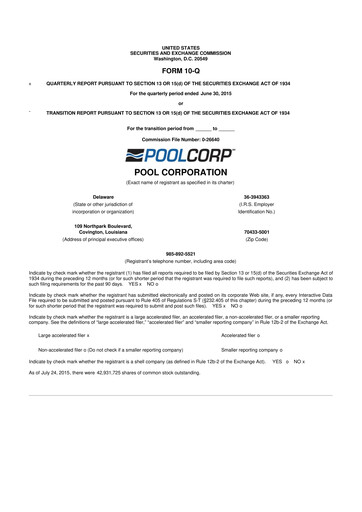 Thumbnail POOLCORP 10-Q Quarterly Report FY2015 
