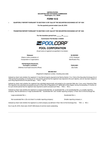 Thumbnail POOLCORP 10-Q Quarterly Report FY2016 