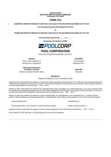 Thumbnail POOLCORP 10-Q Quarterly Report FY2016 