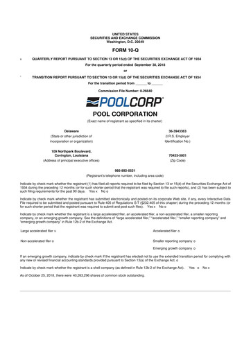 Thumbnail POOLCORP 10-Q Quarterly Report FY2018 