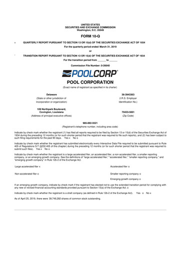Thumbnail POOLCORP 10-Q Quarterly Report FY2019 