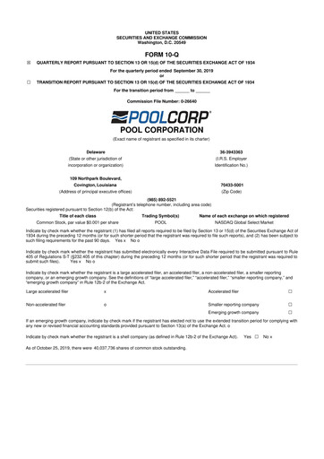 Thumbnail POOLCORP 10-Q Quarterly Report FY2019 