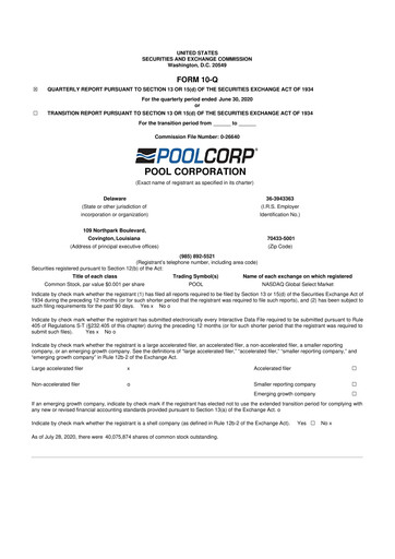 Thumbnail POOLCORP 10-Q Quarterly Report FY2020 