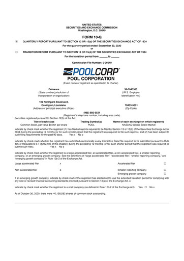 Thumbnail POOLCORP 10-Q Quarterly Report FY2020 