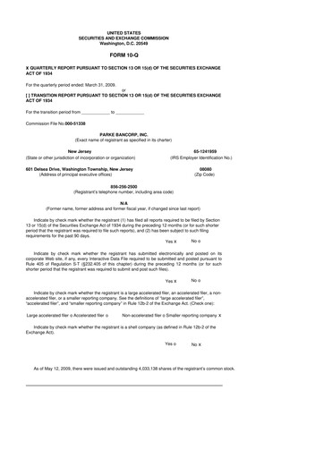 Thumbnail Parke Bancorp 10-Q Quarterly Report FY 