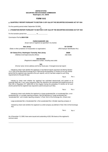 Thumbnail Parke Bancorp 10-Q Quarterly Report FY 