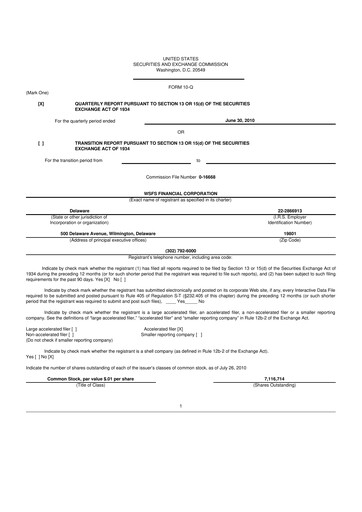 Miniature WSFS Financial 10-Q Rapport trimestriel  
