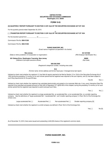 Thumbnail Parke Bancorp 10-Q Quarterly Report FY 