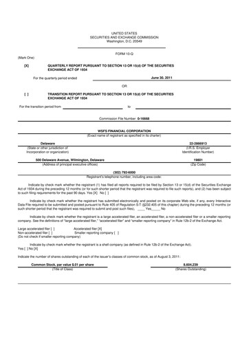 Miniature WSFS Financial 10-Q Rapport trimestriel  