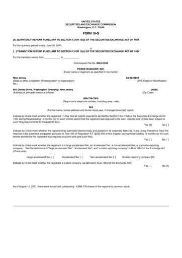 Thumbnail Parke Bancorp 10-Q Quarterly Report FY 