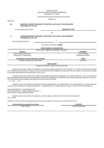 Miniature WSFS Financial 10-Q Rapport trimestriel  