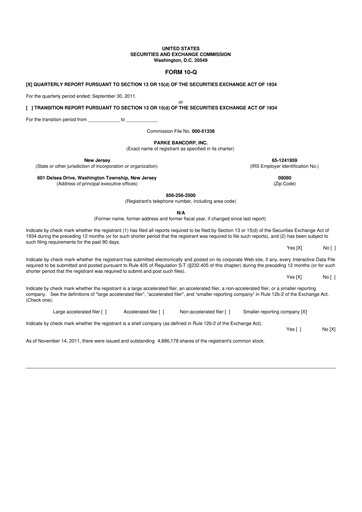 Thumbnail Parke Bancorp 10-Q Quarterly Report FY2011 