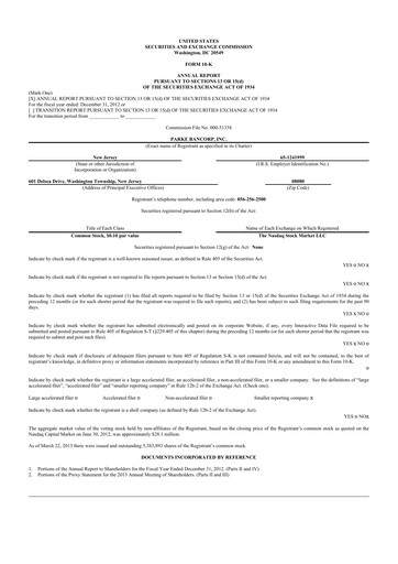 Thumbnail Parke Bancorp 10-K Annual Report 2012