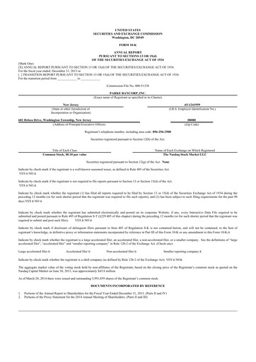 Thumbnail Parke Bancorp 10-K Annual Report 2013