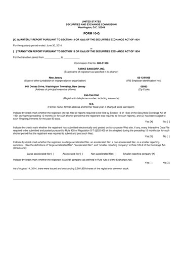 Thumbnail Parke Bancorp 10-Q Quarterly Report FY2014 