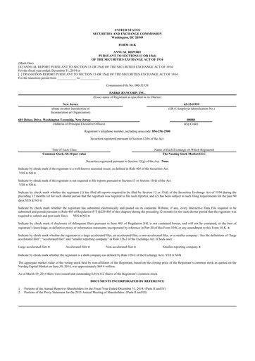 Thumbnail Parke Bancorp 10-K Annual Report 2014