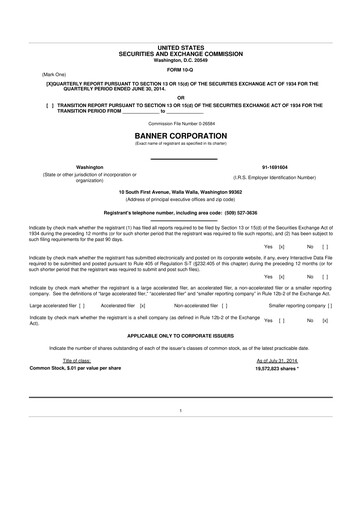 Thumbnail Banner Bank
 10-Q Quarterly Report FY2014 