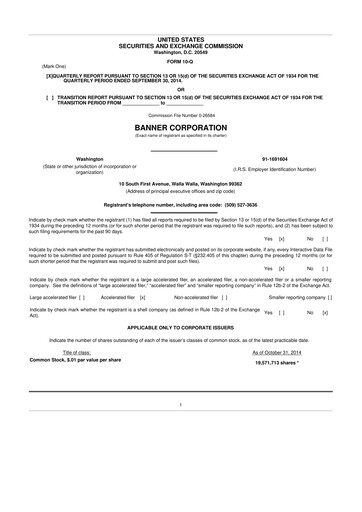 Thumbnail Banner Bank
 10-Q Quarterly Report FY2014 