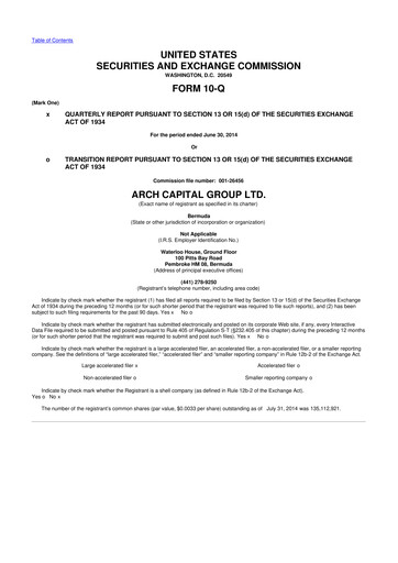 Thumbnail Arch Capital 10-Q Quarterly Report FY2014 