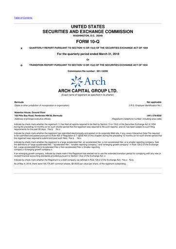Thumbnail Arch Capital 10-Q Quarterly Report FY2018 