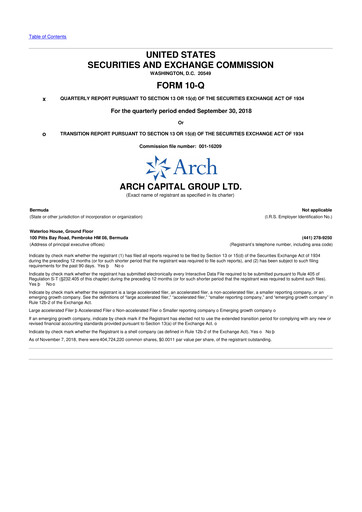 Thumbnail Arch Capital 10-Q Quarterly Report FY2018 