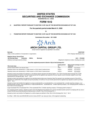 Vorschaubild Arch Capital 10-Q Quartalsbericht 2020 