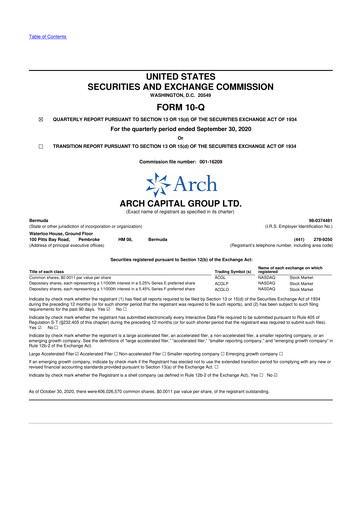Vorschaubild Arch Capital 10-Q Quartalsbericht 2020 