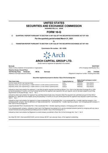 Vorschaubild Arch Capital 10-Q Quartalsbericht 2021 