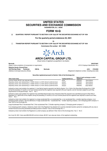 Vorschaubild Arch Capital 10-Q Quartalsbericht 2021 