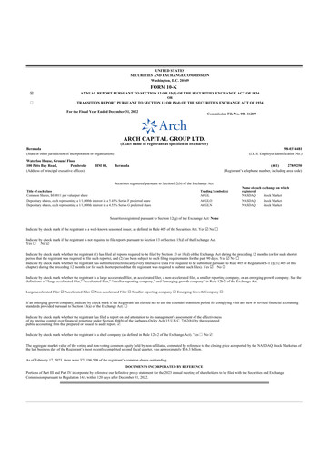 Thumbnail Arch Capital 10-K Annual Report 2022