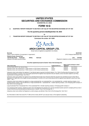 Thumbnail Arch Capital 10-Q Quarterly Report FY2023 