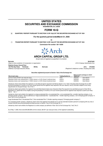 Thumbnail Arch Capital 10-Q Quarterly Report FY 
