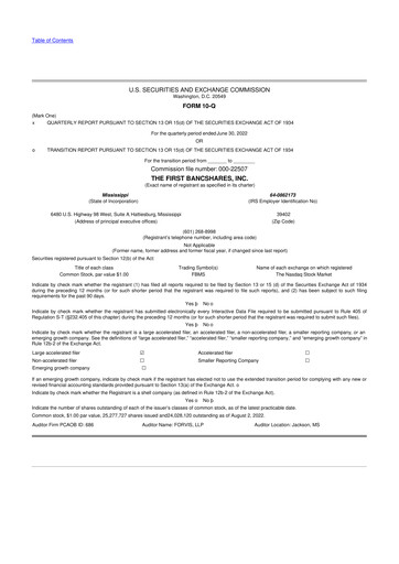 Miniature The First Bancshares 10-Q Rapport trimestriel 2022 