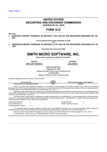 Miniature Smith Micro Software
 10-Q Rapport trimestriel 2023 