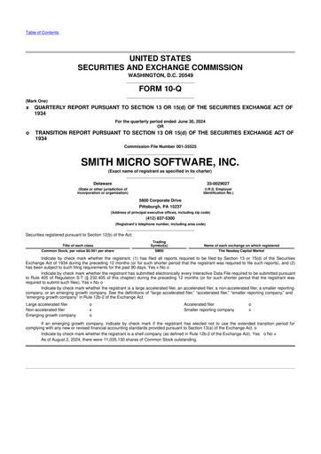 Miniature Smith Micro Software
 10-Q Rapport trimestriel 2024 