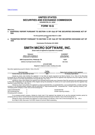 Miniature Smith Micro Software
 10-Q Rapport trimestriel 2025 
