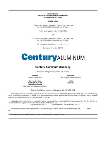 Thumbnail Century Aluminum
 10-Q Quarterly Report FY 