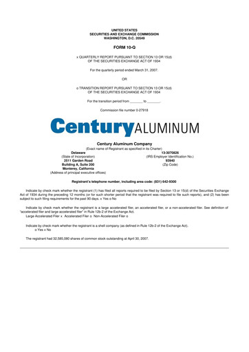 Thumbnail Century Aluminum
 10-Q Quarterly Report FY 